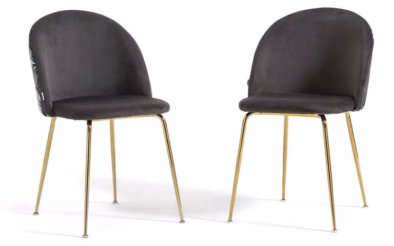 Set di 2 sedie da pranzo imbottite in velluto decorato, gambe in metallo, design elegante per cucina, sala da pranzo, bar e ristoranti SARA - Felce/oro