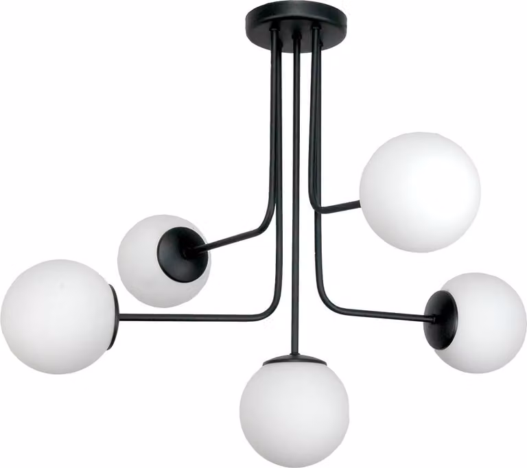 Lampadario Classico Nero, Lampadine A Sfera In Vetro Bianco 15-432 Karina