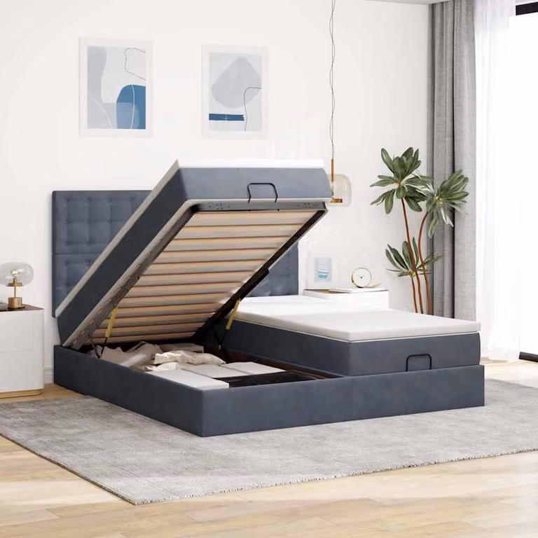 Letto con contenitore a sollevamento vidaXL in velluto con materasso L: 180 cm, P: 200 cm, H: 128 cm