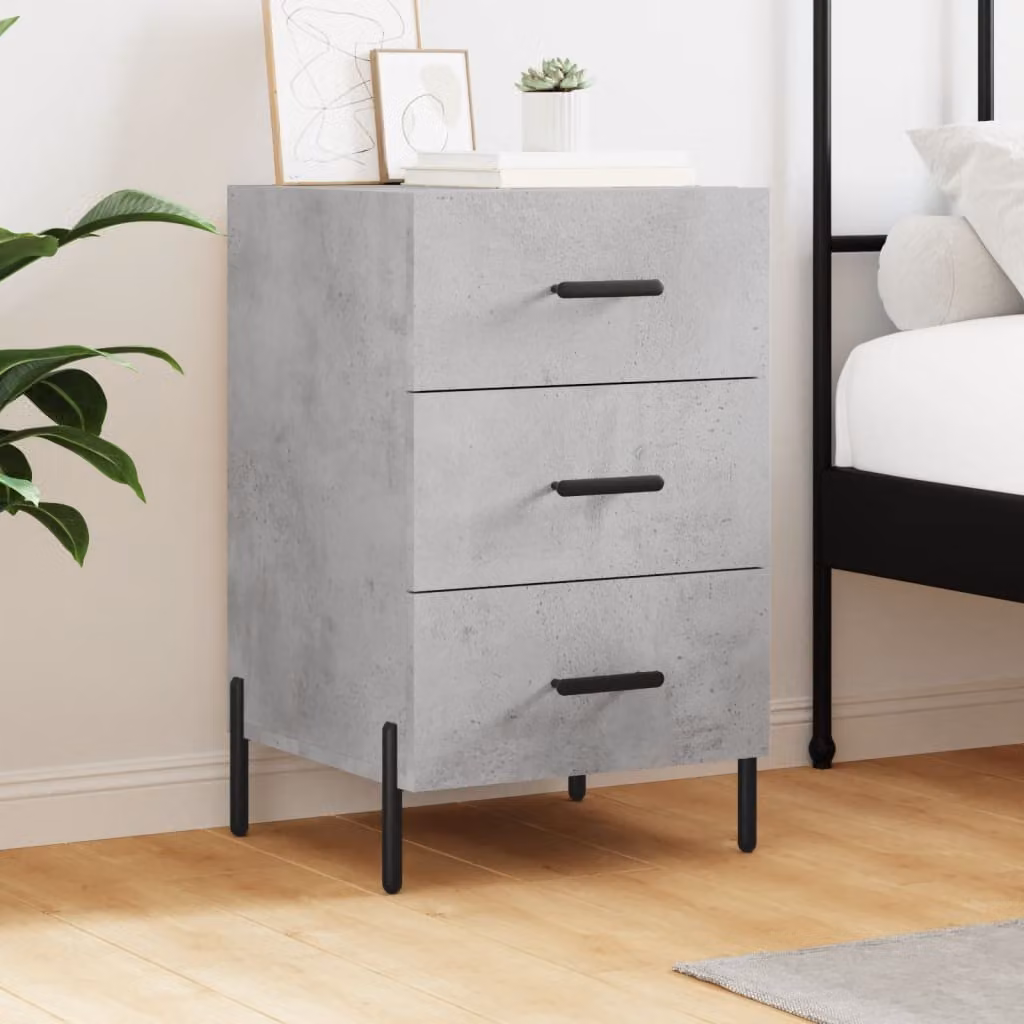 Comodino moderno vidaXL in legno e metallo, colore grigio cemento, L 40 cm x P 40 cm x H 66 cm