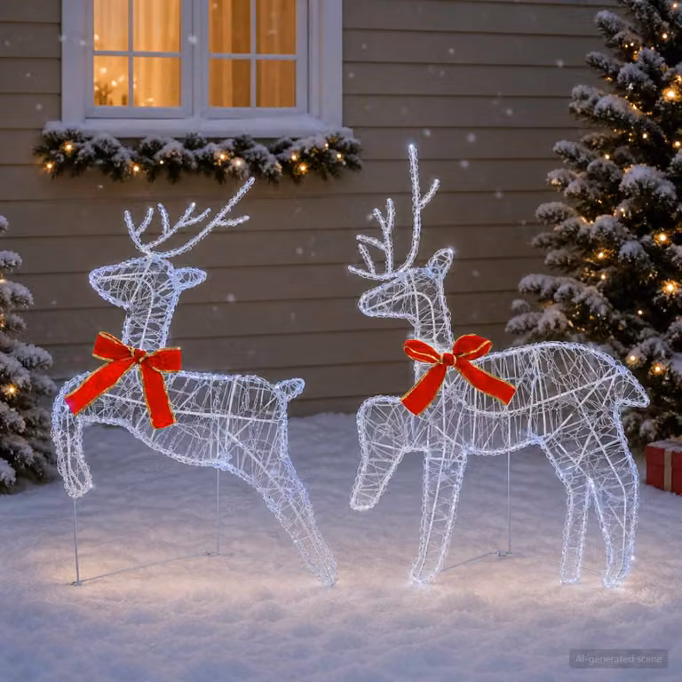 vidaXL Renna di Natale 2 pz 40 LED Bianco freddo 43 x 19 x 65 cm