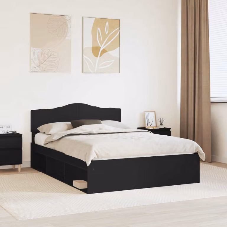 Struttura del letto moderna vidaXL in pino massello e MDF, colore nero, L 140 cm x P 200 cm x H 90 cm