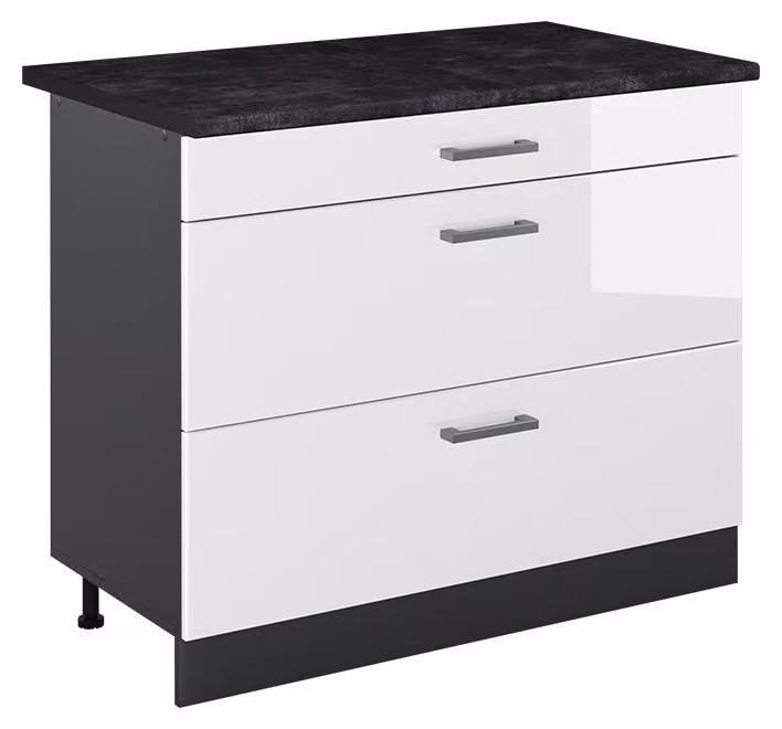 Mobiletto base per cucina Vicco R-Line Bianco lucido/Antracite 100 cm piano di lavoro Antracite, Model 71595