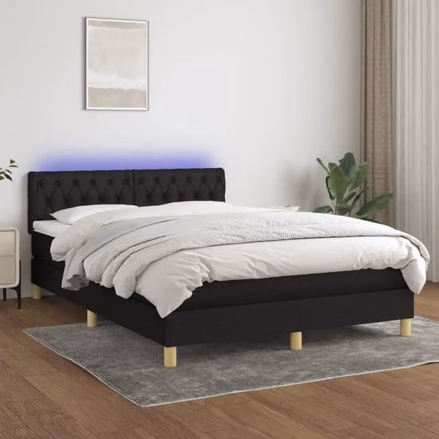 Letto a molle con materasso vidaXL in tessuto nero con illuminazione LED e porta USB L/P/H: 203 x 144 x 88 cm – 1