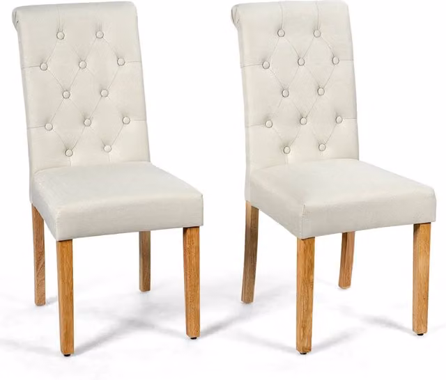 Set di 2 sedie da pranzo moderne in lino beige con struttura in legno, L: 43 cm, P: 61 cm, H: 100 cm