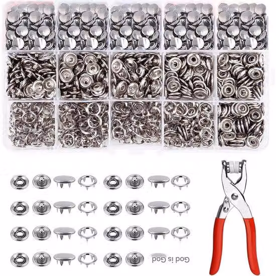 Set di bottoni a pressione metallici - Bottoni a pressione in maglia - Pinza inclusa - Per progetti di bricolage, abbigliamento per bambini e chiusure in velcro - 9,5 mm