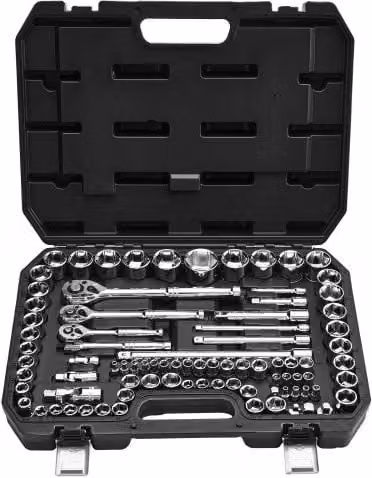 VEVOR Set di Bussole e Cricchetti da 86 Pezzi in Acciaio Cromo Vanadio, Misura 1/4 Pollici, SAE e Metriche, Colore Nero con Custodia per Riparazioni Automobilistiche