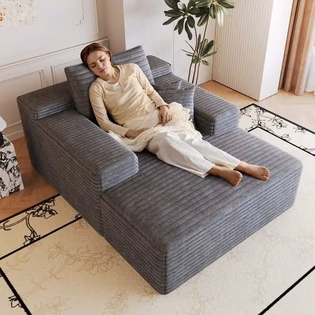 Divano Chaise Longue in Velluto Grigio Scuro ¨C Minimal ¨C 115x159cm, Senza Montaggio, Modulare