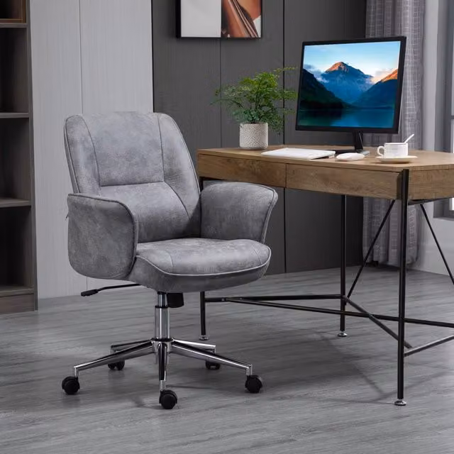 Sedia da ufficio ergonomica OKWISH girevole in tessuto grigio per home office, L: 69 cm, P: 67 cm, H: 120 cm – 1