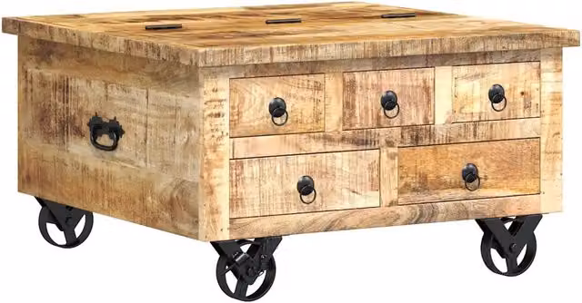 Tavolino da salotto | Tavolino da caff¨¨ | Tavolino da Soggiorno in Legno di Mango Grezzo 70x70x40 cm