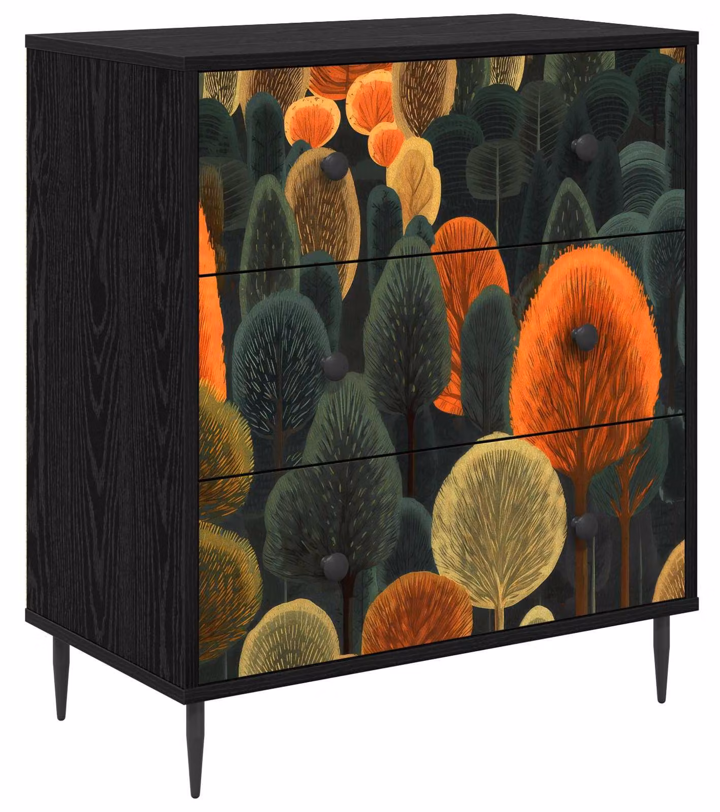 Comodino ZAANDAM, motivo "Waldmuster", 66 x 36,5 x 76 cm, realizzato in materiale composito di legno