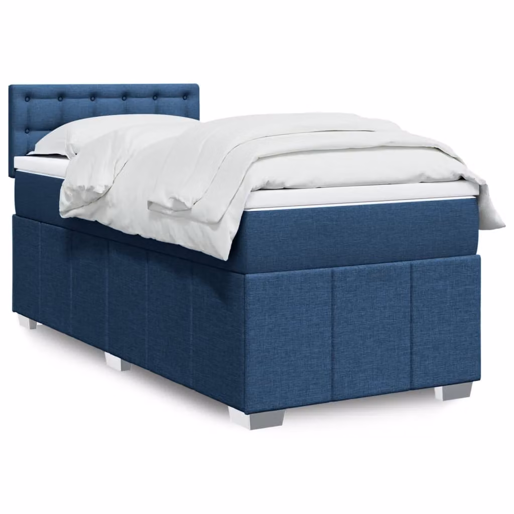 vidaXL Giroletto a Molle Ibrido con Materasso in Tessuto Blu e Bianco L/P: 90 x 200 cm