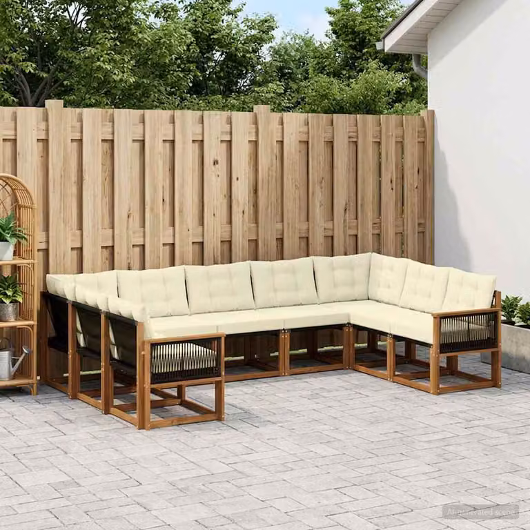 Set di divani da esterno vidaXL 9 pz in legno di acacia con cuscini beige e crema