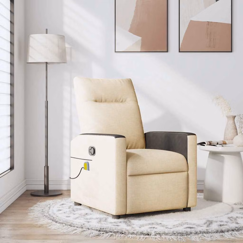 vidaXL Poltrona Relax Reclinabile Moderna in Tessuto con Braccioli, Beige e Nero