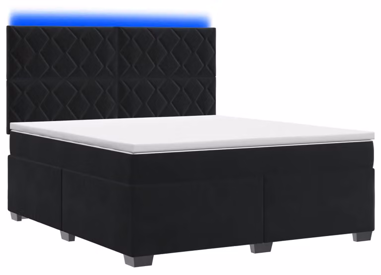 Letto con rete a molle e materasso, colore nero, dimensioni 180 x 200 cm, rivestito in velluto