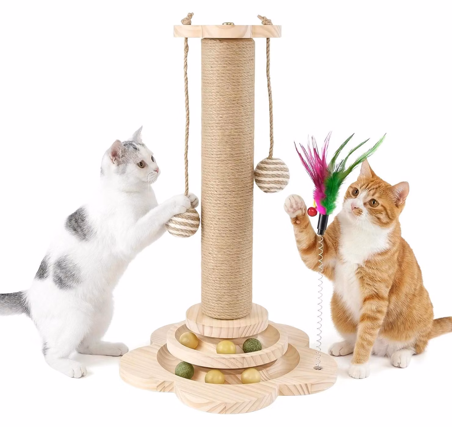 Albero per graffiare per gatti - Colonna in sisal - Altezza 46 cm - Con giocattolo a piume - Adatto per gatti piccoli e cuccioli - Marca: Rosewood