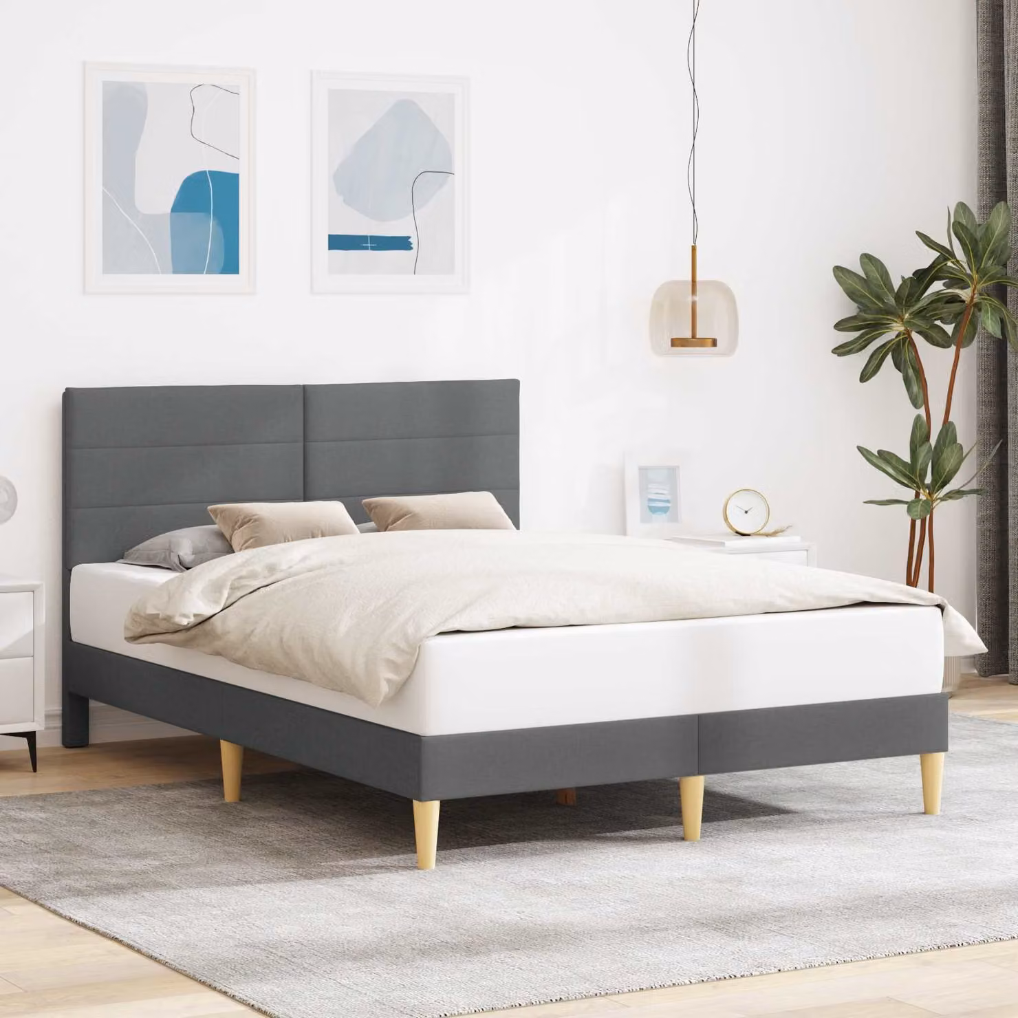 Struttura del letto moderna vidaXL in tessuto grigio con legno composito L/P/H: 120 x 200 x 96 cm