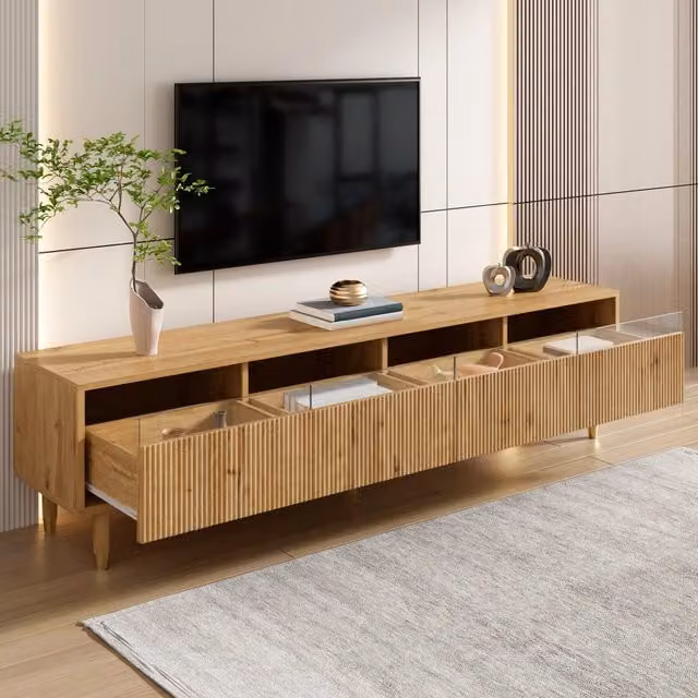 Mobile TV moderno WISHDOR in MDF effetto legno marrone con passacavi e design minimalista L: 178 cm, P: 35 cm, H: 45 cm