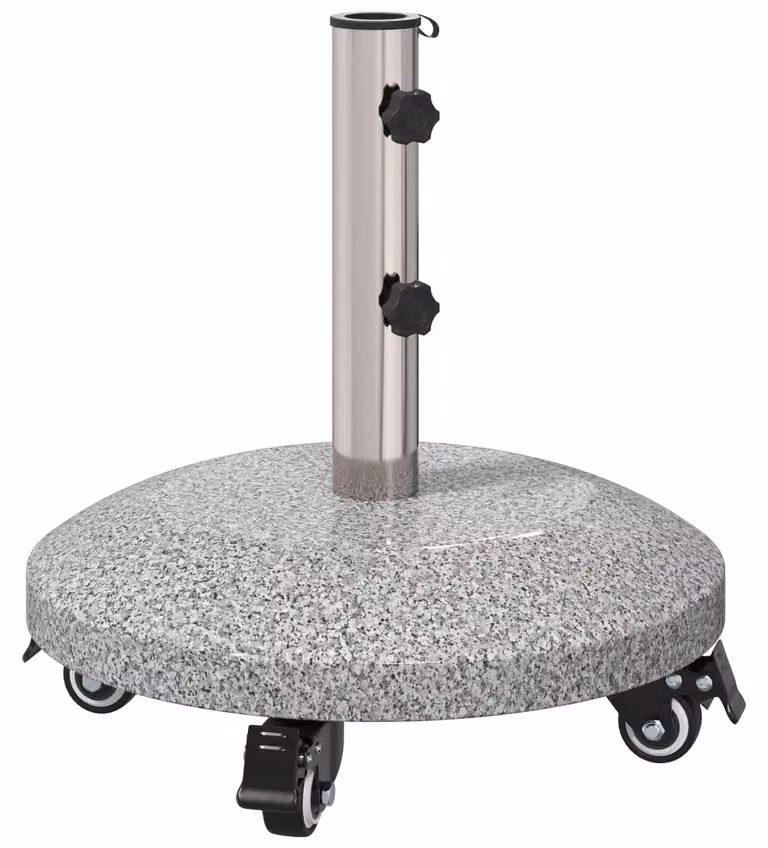 Base per ombrello in granito con ruote, adatta a pali di diametro 4-5 cm, peso: 27,2 kg, colore: grigio