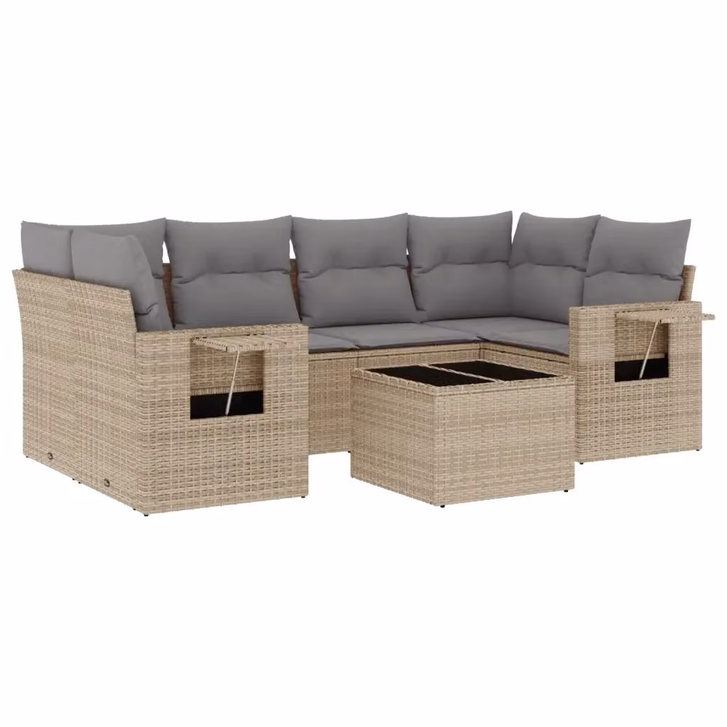 vidaXL Set Divani da Giardino 7 pz in Polyrattan con Cuscini Beige e Tavolino da Esterno – 2