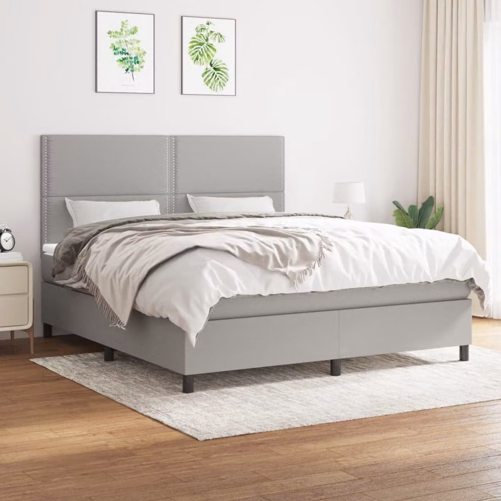 vidaXL Letto Ibrido con Giroletto a Molle e Materasso a Tasche Grigio Chiaro e Bianco L/P: 180 x 200 cm