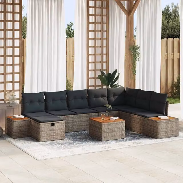 Set Divano da Giardino 9 pz Grigio polyrattan 3360993