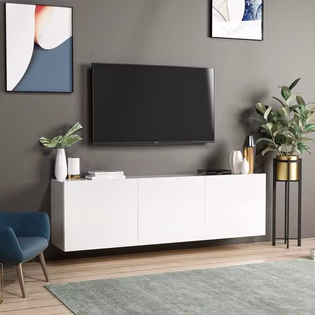 Osidda, Mobile Porta tv 3 Ante, 150x31x44h cm Bianco