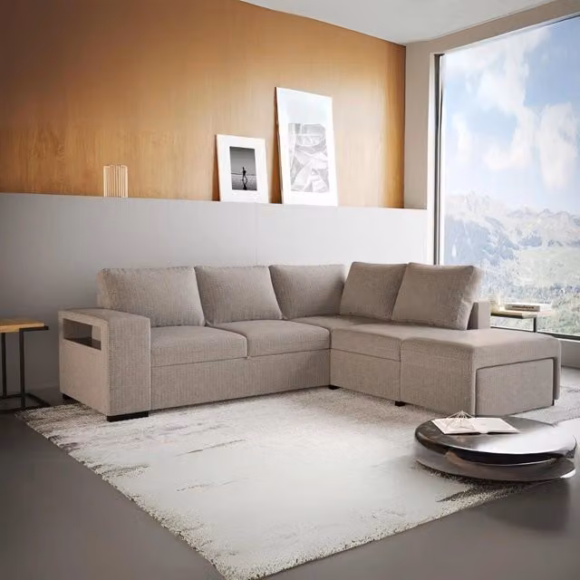 Divano Letto Angolare Reversibile Jozzis Colore Sabbia con Funzione Letto e Bracciolo Contenitore L/P/H: 248,5 x 209 x 90,5 cm