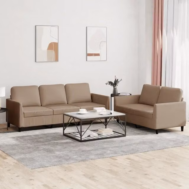 Set di divani vidaXL in similpelle beige composto da un divano a 2 posti e un divano a 3 posti con cuscini coordinati per il tuo soggiorno moderno – 1