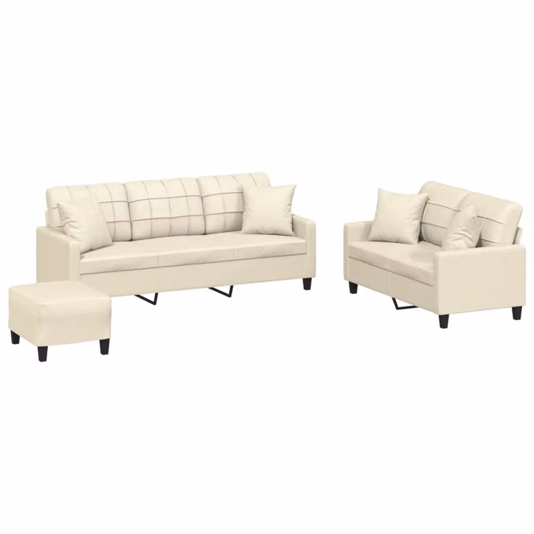 Set di Divani 3 pz con Cuscini Crema in Pelle finta