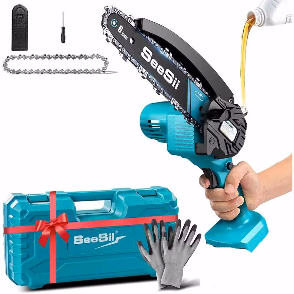 Mini motosega – Motosega a batteria portatile – Senza batteria – Potenza: 800–999 W – Profondità di taglio: 15,2 cm – Adatta per il taglio di legno e la potatura