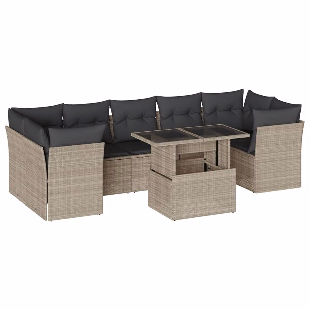 Set Divano da Giardino 8pz con Cuscini Grigio Chiaro Polyrattan