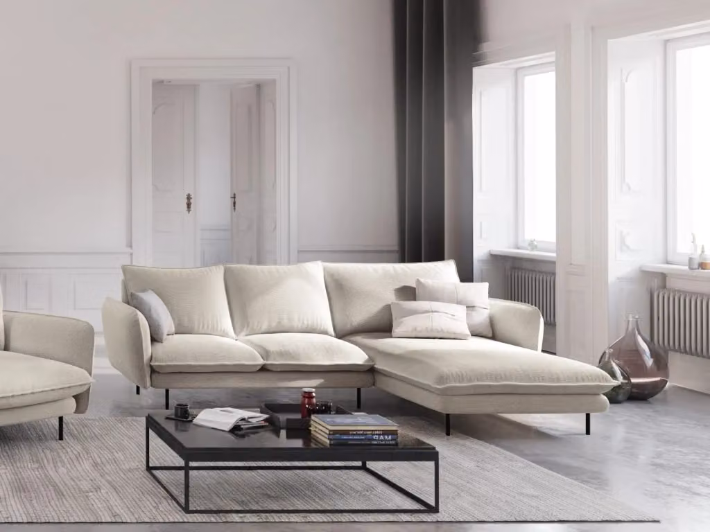 Divano angolare destro Vienna Cosmopolitan Design da 5 posti in tessuto beige chiaro – 2