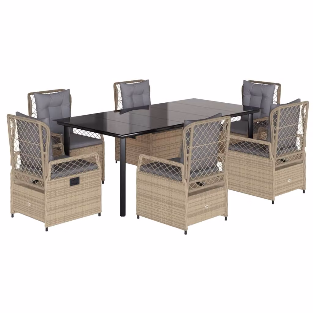 Set da Pranzo da Giardino 7 pz con Cuscini Beige in Polyrattan