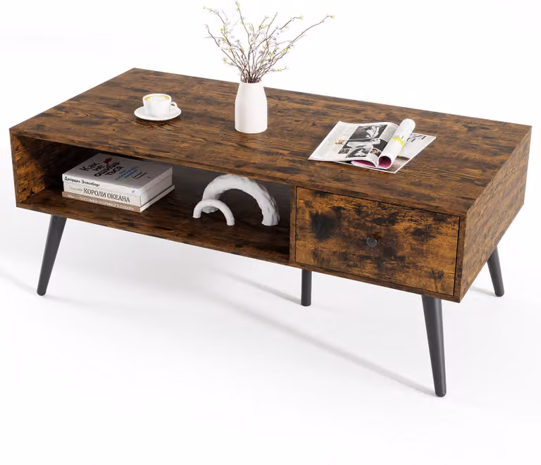 Tavolino COSTWAY con cassetto, vano portaoggetti, vano a giorno, tavolino da salotto, tavolino da divano in legno, tavolino, 109 x 55 x 39,5 cm