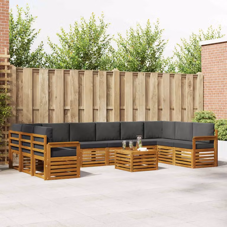 Set di divani da esterno vidaXL in legno di acacia con cuscini, 11 pezzi, colore antracite e beige