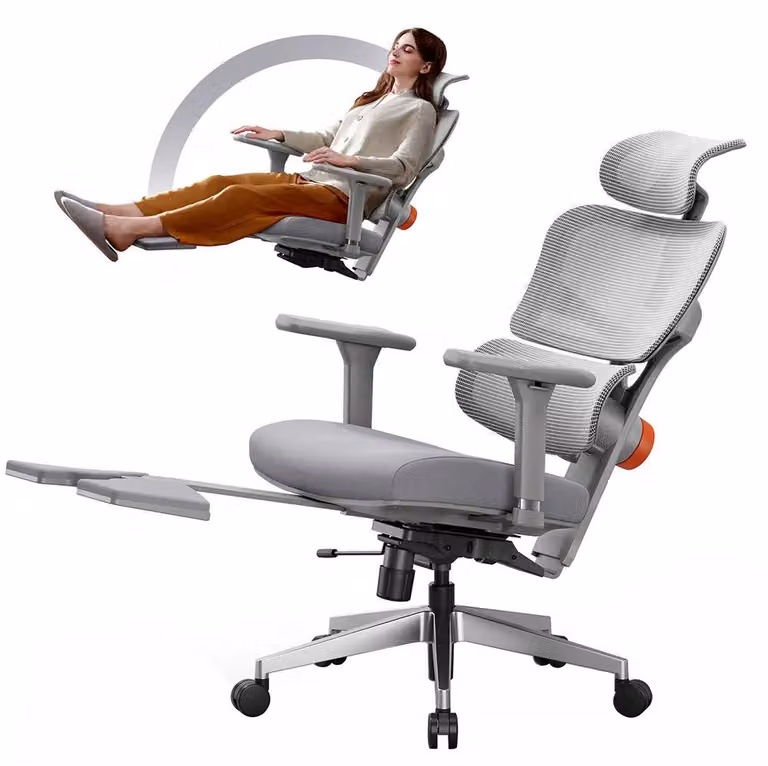 Sedia da ufficio ergonomica - Sedia da gaming grigia con poggiapiedi e supporto lombare