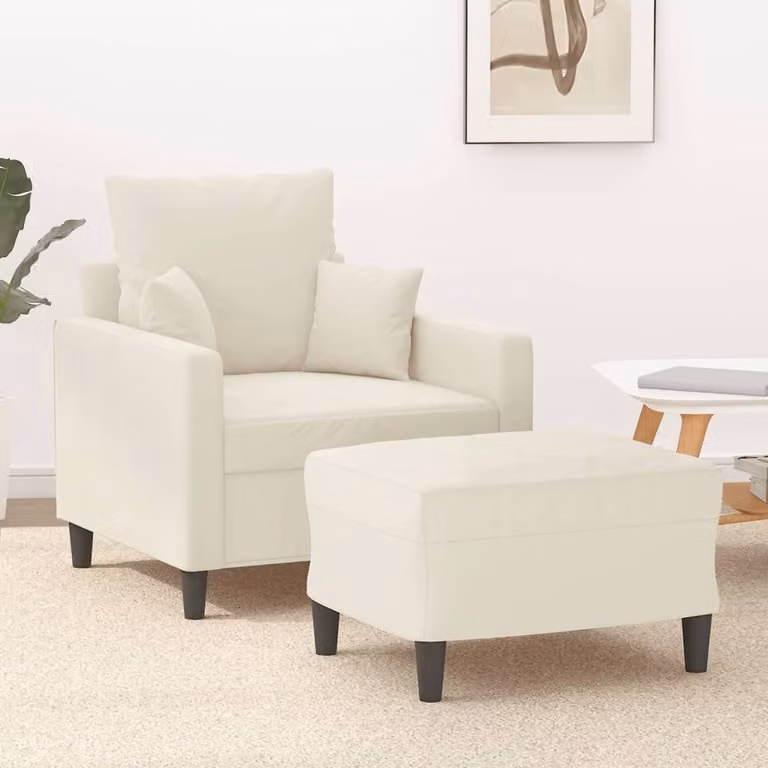 Maison Exclusive - Poltrona con poggiapiedi color crema, 60 cm, in velluto