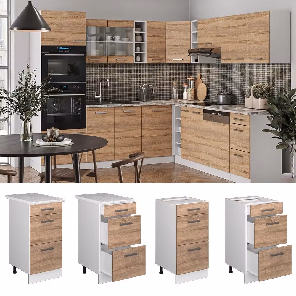 Mobiletto base per cucina Vicco R-Line Sonoma e Bianco con cassetti in MDF L: 40 cm – 2