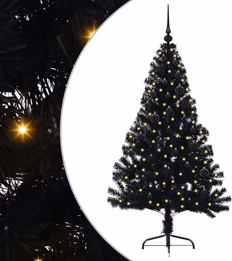 Albero di Natale artificiale con luci integrate Nero 150 cm PVC