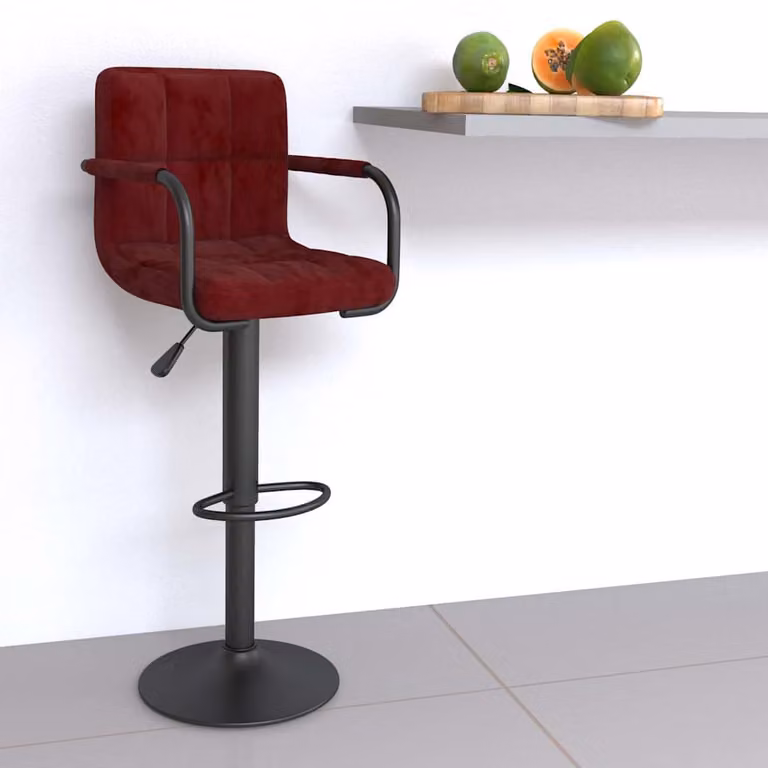 vidaXL Sgabello da Bar Moderno in Velluto Rosso con Base Girevole a 360 Gradi