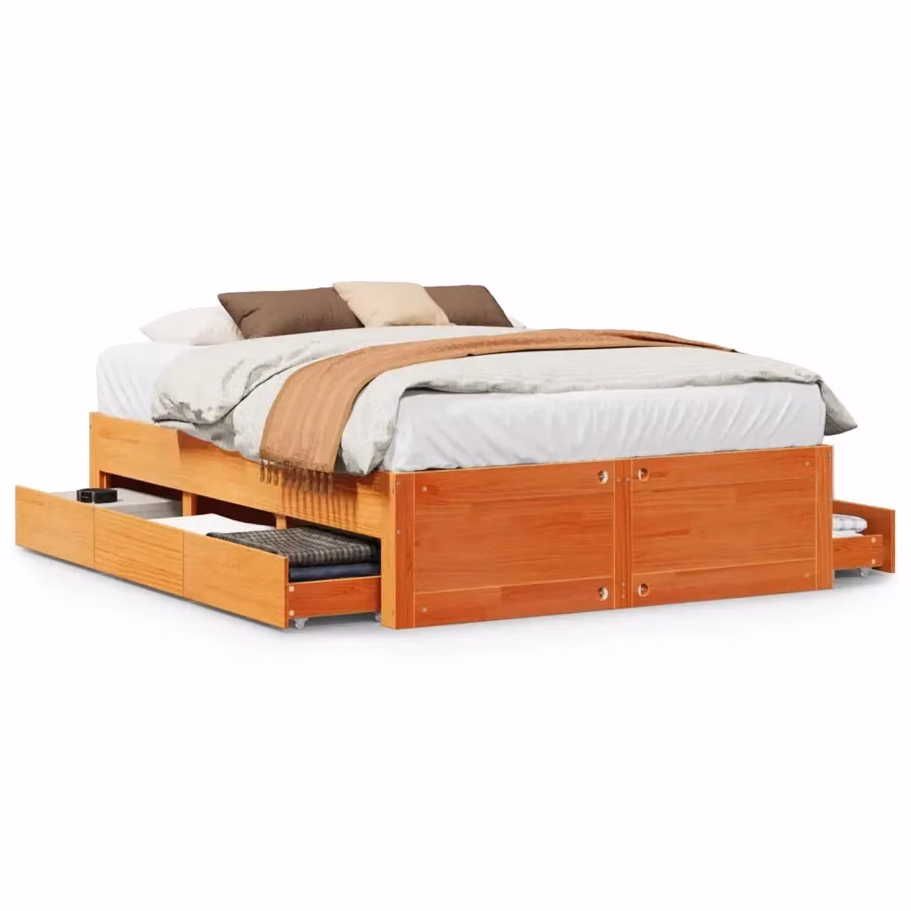 Giroletto vidaXL in legno di pino con cassetti, colore marrone cera, L/P/H: 190 x 140 x 41 cm – 2
