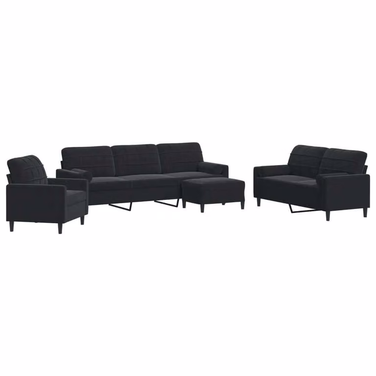 Set di Divani 4 pz con Cuscini e Rinforzi Nero in Velluto
