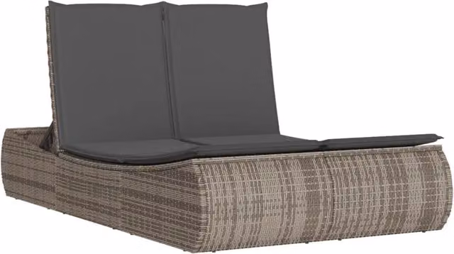 Lettino Prendisole | Sdraio da giardino | Lettino da sole Doppio con Cuscini Grigio in Polyrattan