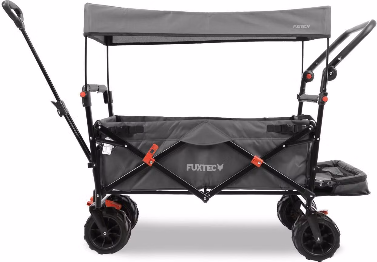 Carrello da spiaggia pieghevole FUXTEC FX-CTB800 GRIGIO con tettuccio parasole protetto dai raggi UV, maniglia di spinta e prolungamento interno Grau