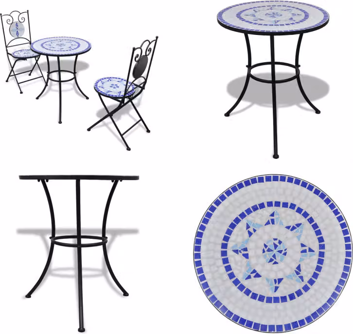 vidaXL Set bistrot 3 pezzi piastrelle in Vetroceramica blu e bianche - Mobili da giardino - Set bistrot - Set bistrot - Set da giardino