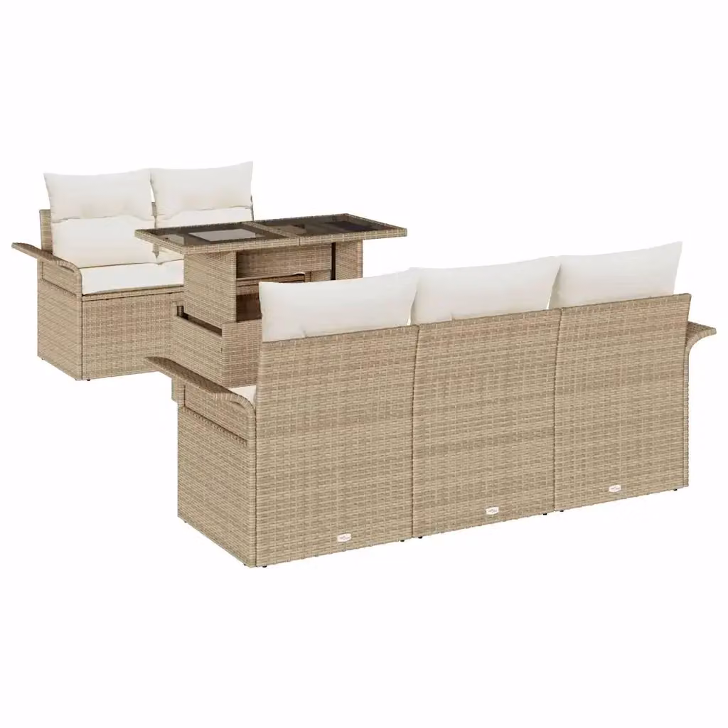 Set Divano da Giardino vidaXL 6 Pezzi a Forma di L in Polyrattan Beige con Cuscini e Tavolino – 2
