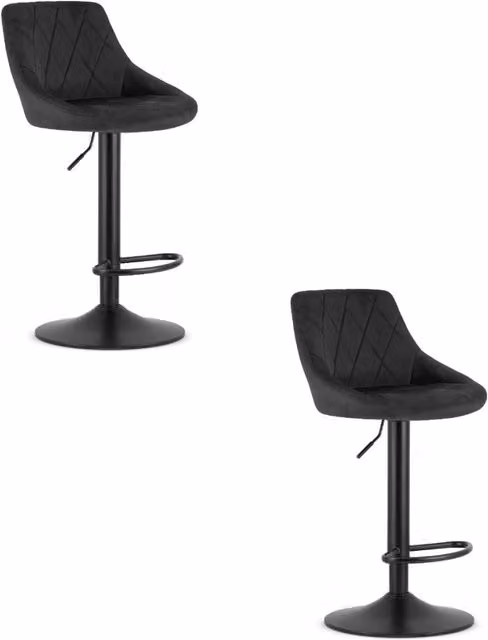 Set di 2 Sgabelli Bar Girevoli Kendra Home in Velluto Nero con Base in Metallo Matt – 1
