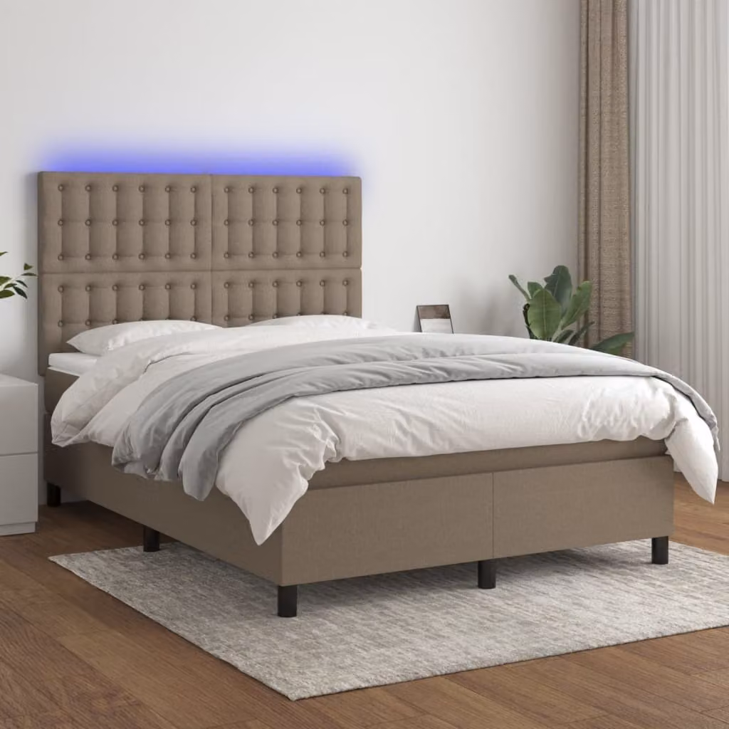 Maison Exclusive - Letto a Molle con Materasso e LED Tortora 140x190 cm in Tessuto