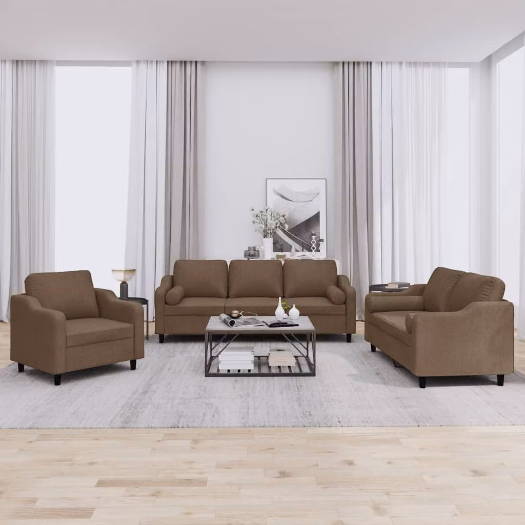 Maison Exclusive - Set divano 3 pezzi con cuscini in tessuto marrone